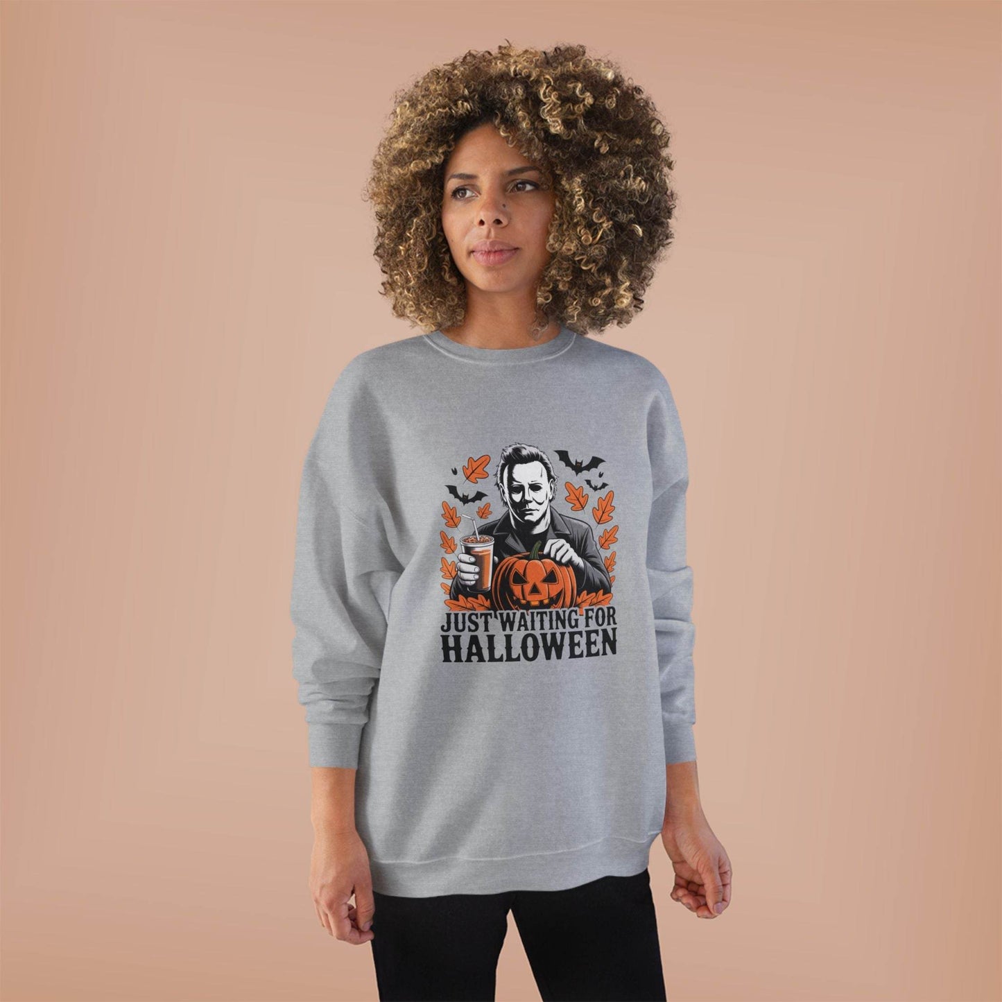 Halloween Sweatshirt - Just Waiting for Halloween | Unisex Crewneck Pullover, Fall Fashion, Halloween Gift, Cozy Sweater, Eco-Friendly Wear - IntuitiveEncBoutique