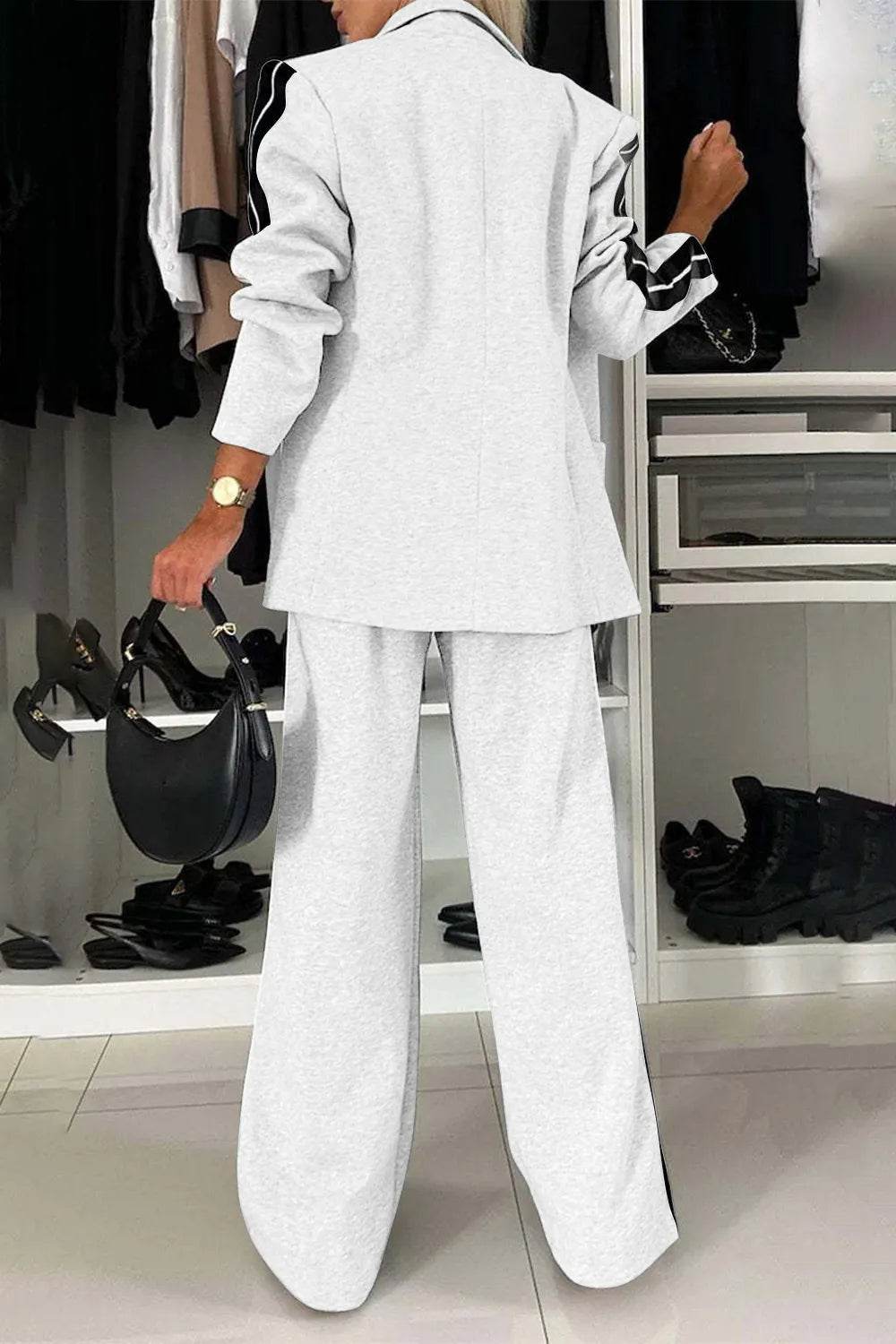 Full Size Contrast Lapel Collar Top and Pants Set - IntuitiveEncBoutique