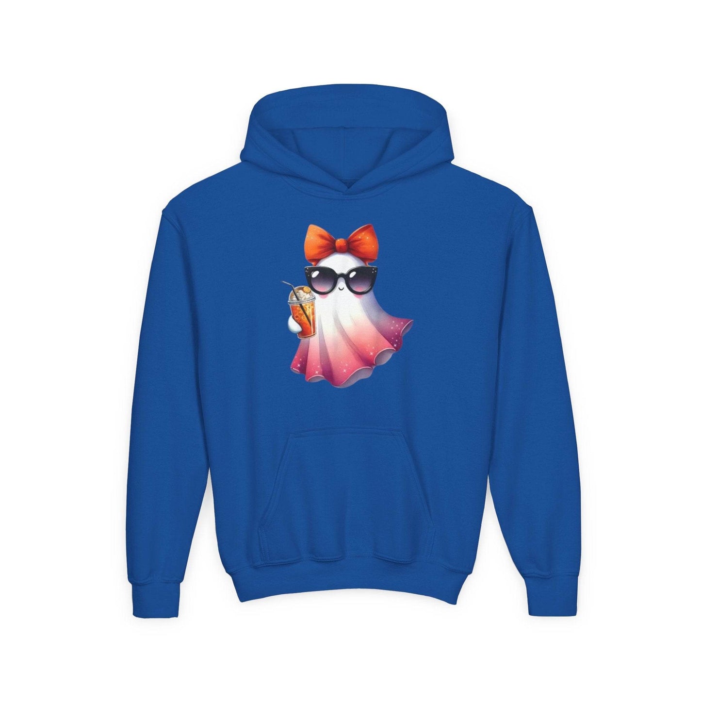 Youth Ghostly Glam Hoodie, Cute Ghost Design Sweatshirt, Halloween Apparel, Halloween Costume, Kids Hooded Sweatshirt - IntuitiveEncBoutique