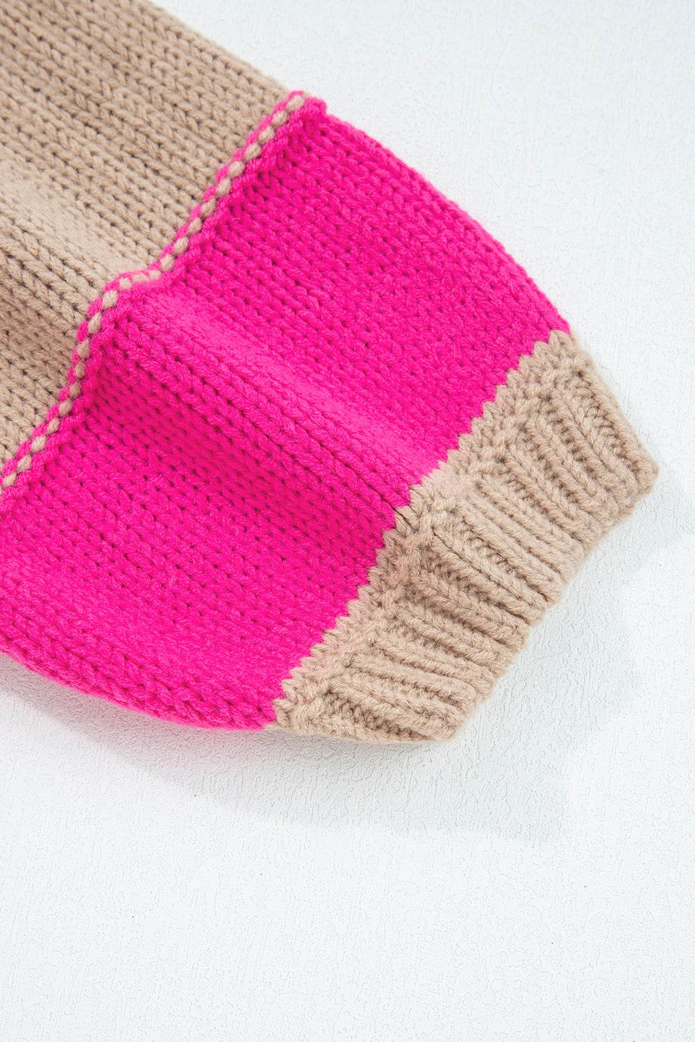 Khaki Stripe Color Block PLus Size Drop Shoulder Sweater - IntuitiveEncBoutique