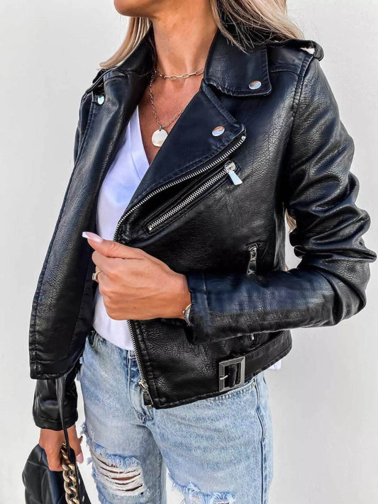 Full Size Zip Up Leather Motorcycle Biker Jacket Plus Size - IntuitiveEncBoutique
