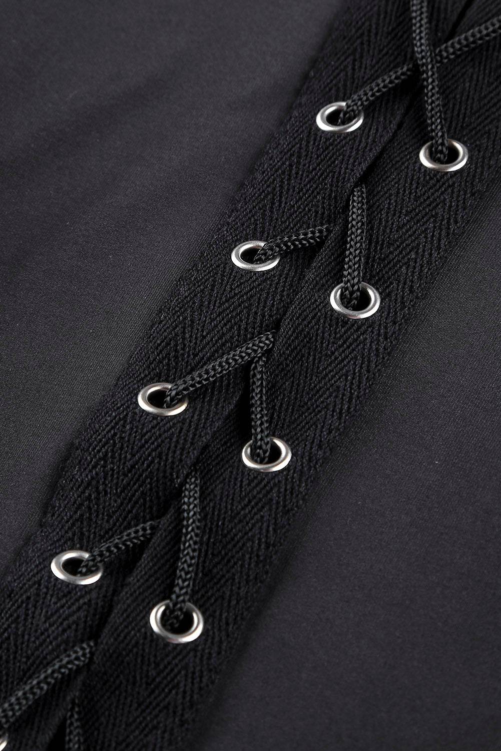 Black Grommet Lace Up Front Leggings - IntuitiveEncBoutique