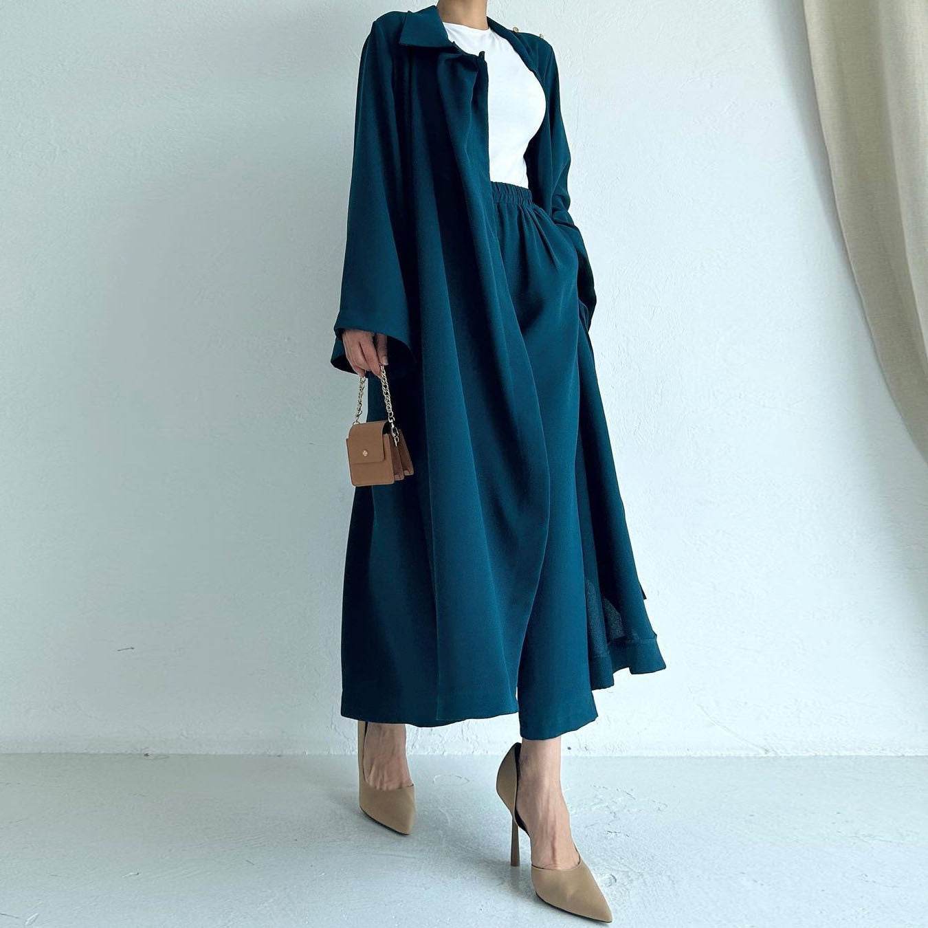 Long Cardigan Jacket and Straight Leg Pants Set for Women - IntuitiveEncBoutique