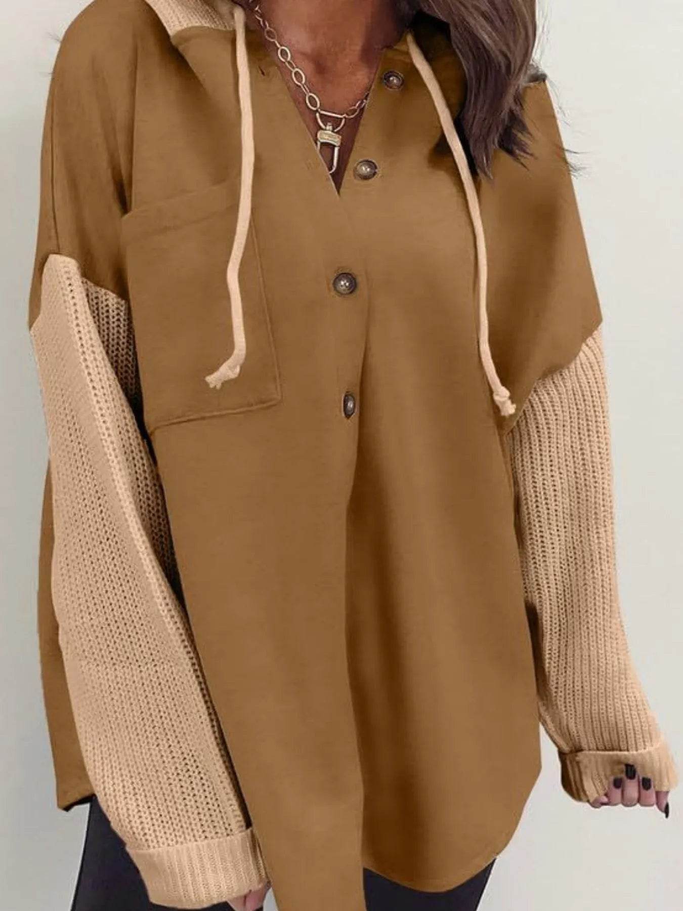 Drawstring Button Front Hoodie - IntuitiveEncBoutique