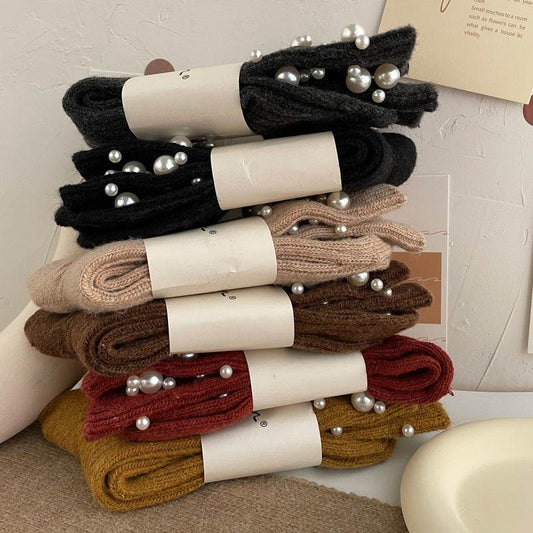 Korean style fashionable rivet bead pile socks autumn and winter thick warm rabbit wool - IntuitiveEncBoutique
