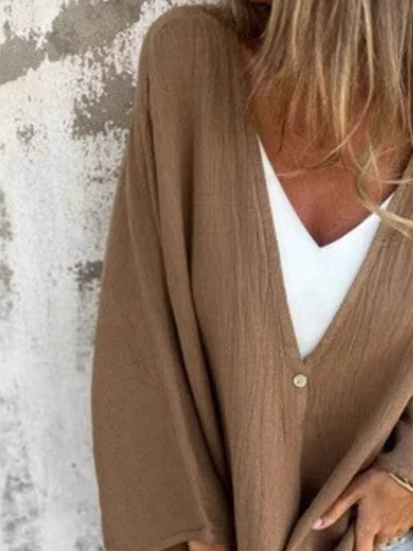 Full Size Oversized Button-Up Cardigan Plus Size - IntuitiveEncBoutique
