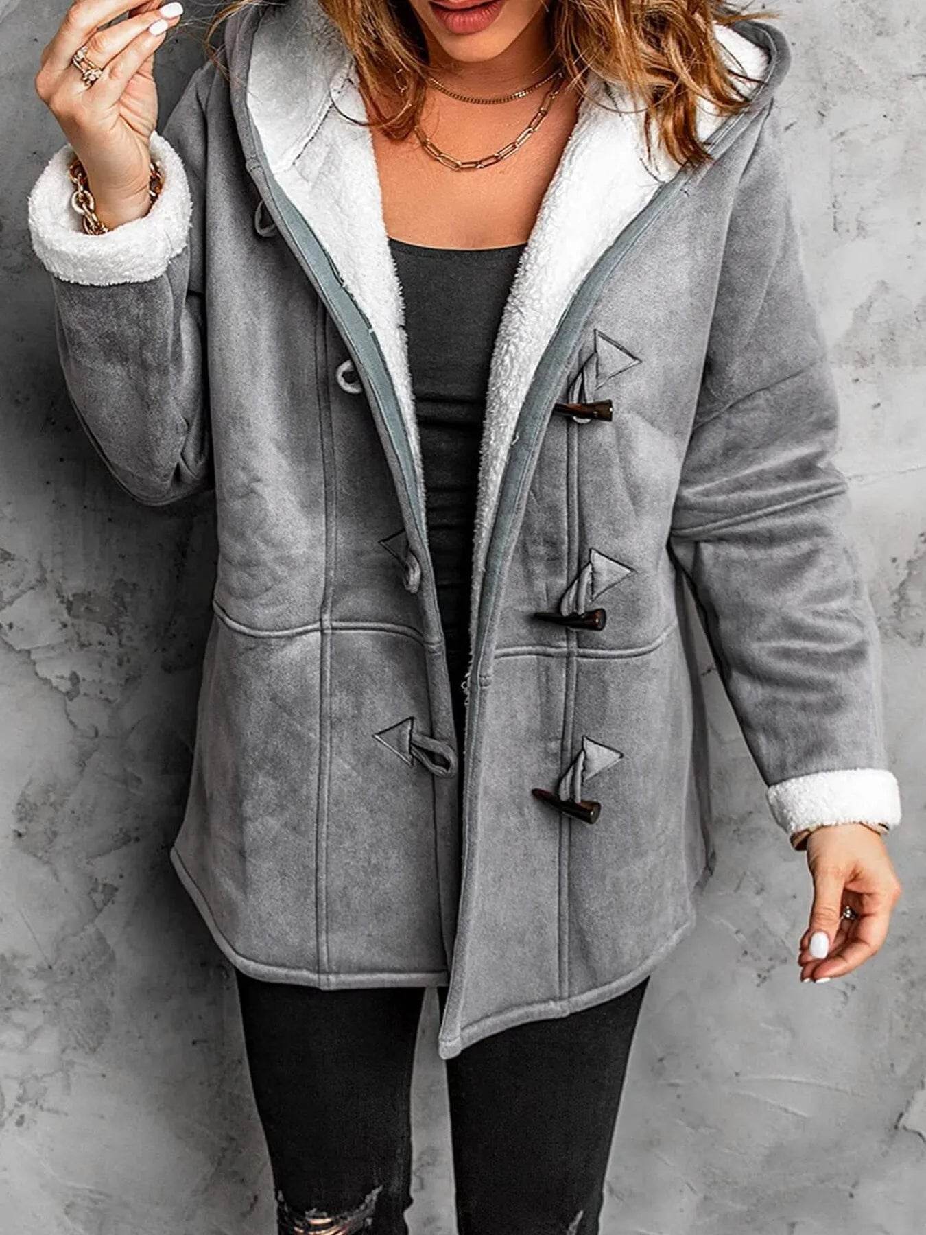 Full Size Cozy Sherpa Lined Toggle Coat with Hood Plus Size - IntuitiveEncBoutique