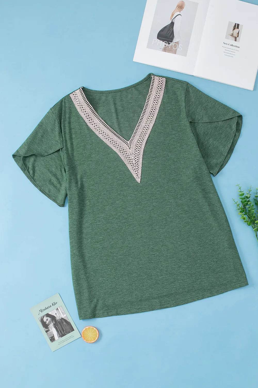 Plus Size V-Neck Petal Sleeve Blouse - IntuitiveEncBoutique