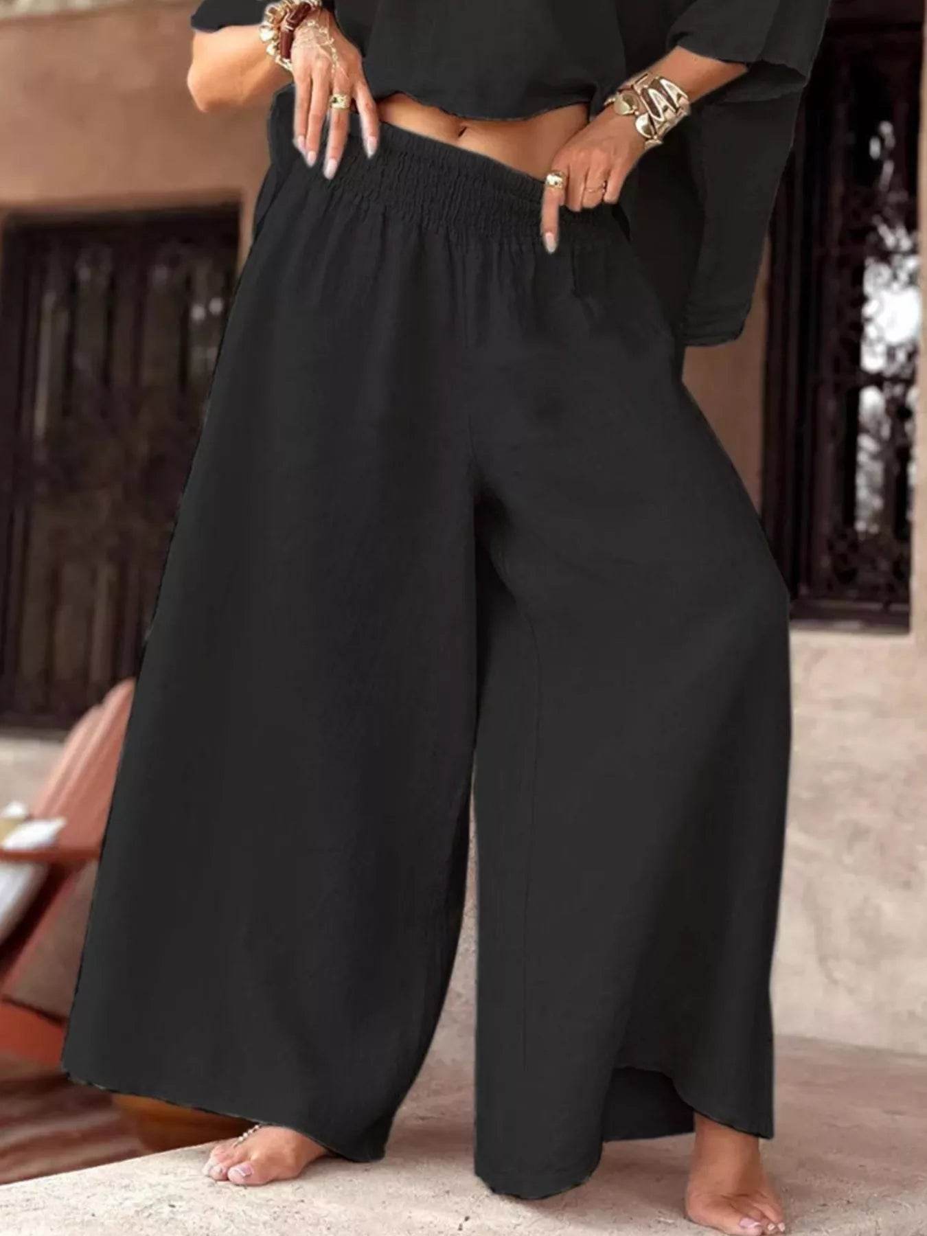 Full Size Boat Neck Top and Wide Leg Pants Set Plus Size - IntuitiveEncBoutique