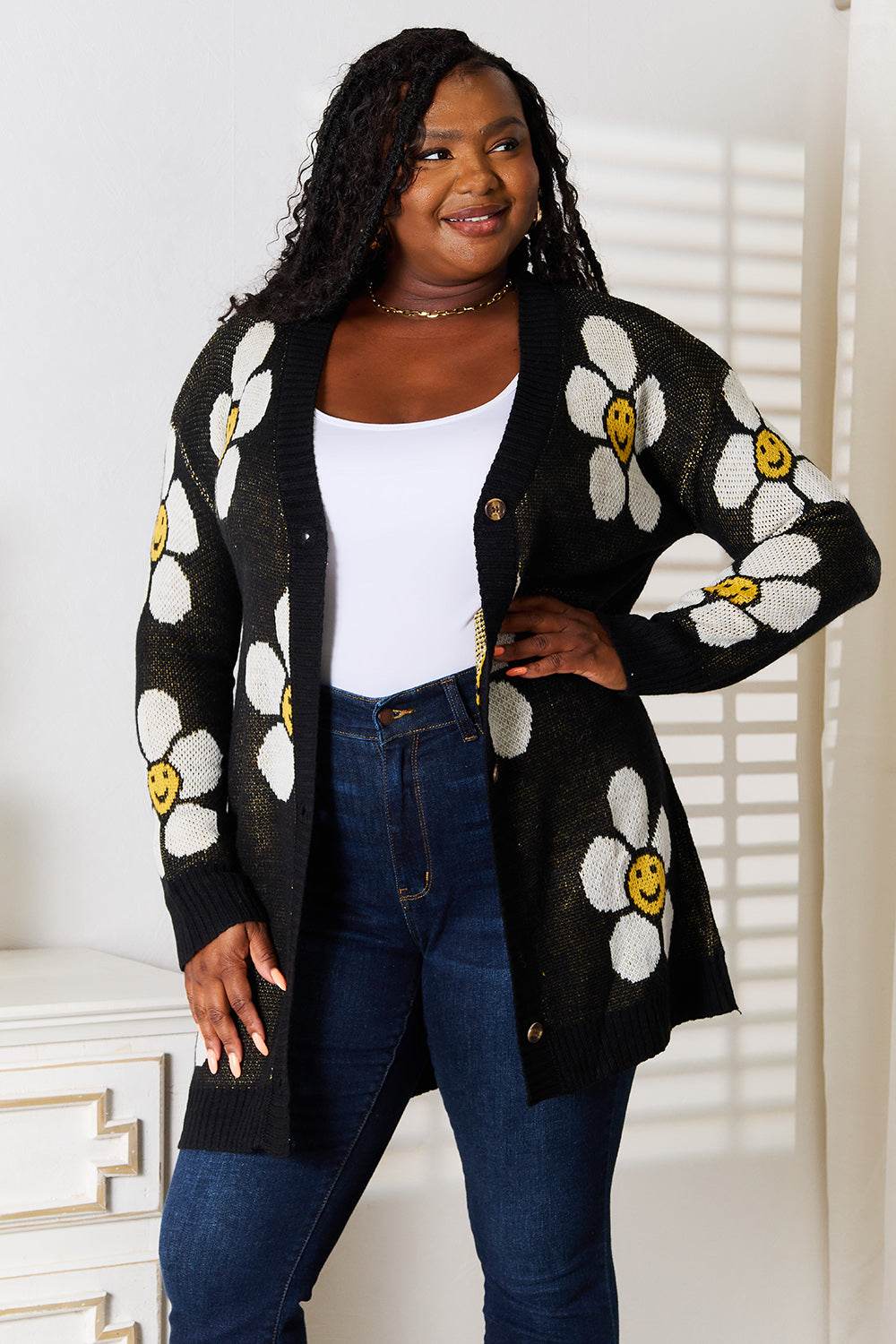 Perfee Floral Button Down Longline Cardigan - IntuitiveEncBoutique