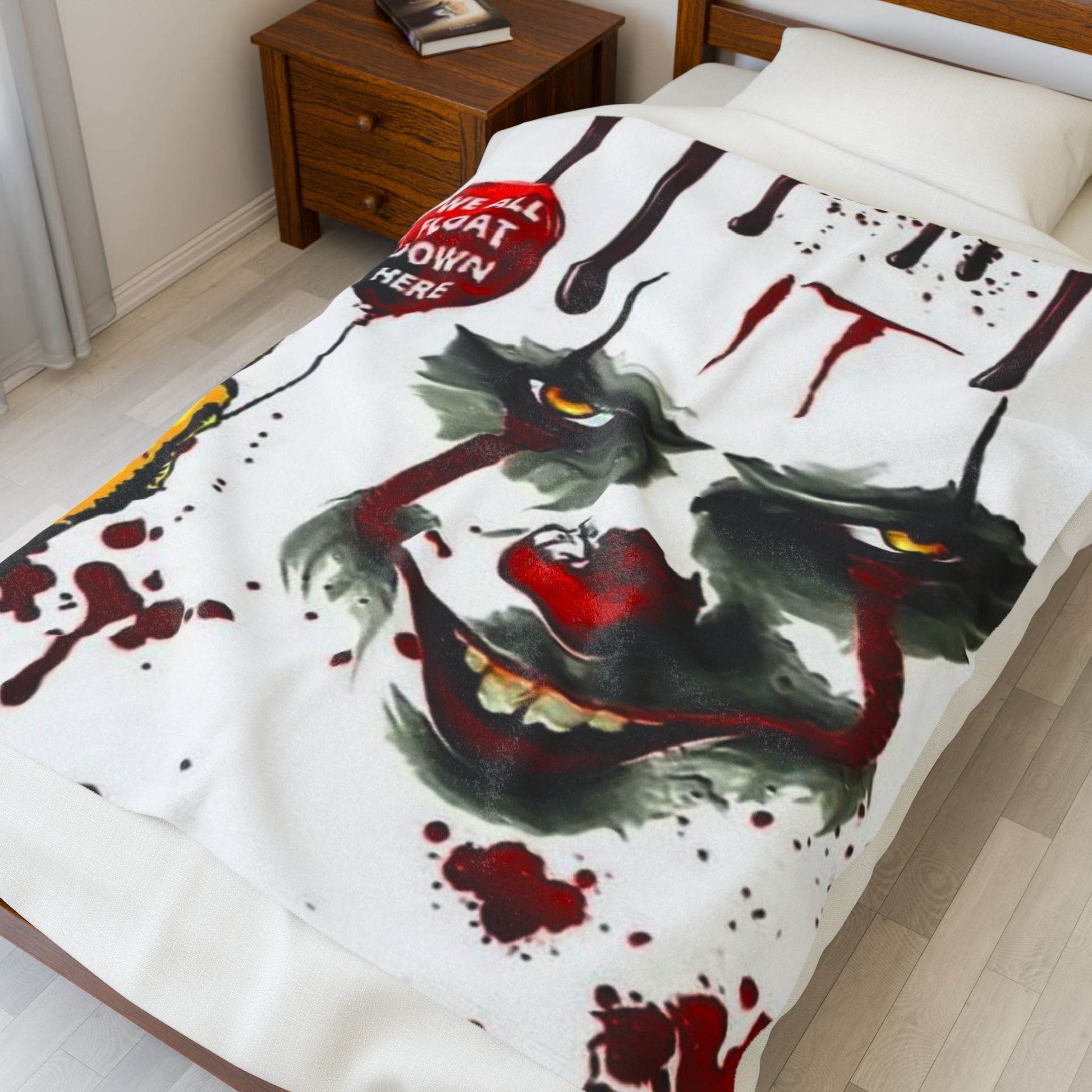 Creepy Clown Velveteen Plush Blanket - Horror Decor, Cozy Home, Movie Night, Halloween Gift, Unique Throw - IntuitiveEncBoutique