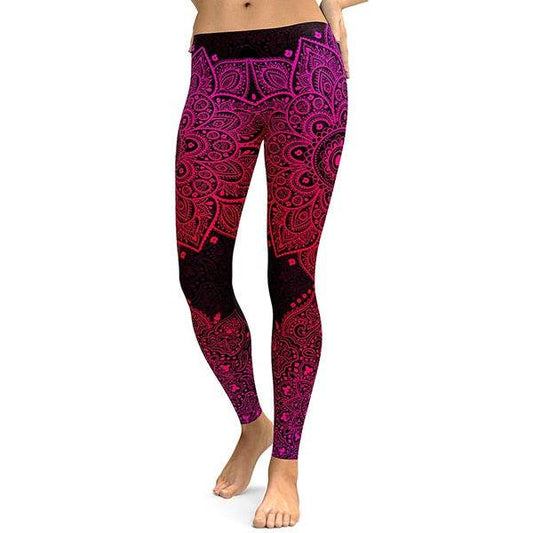Women Leggings Red Love Flower Digital Print Pants - IntuitiveEncBoutique