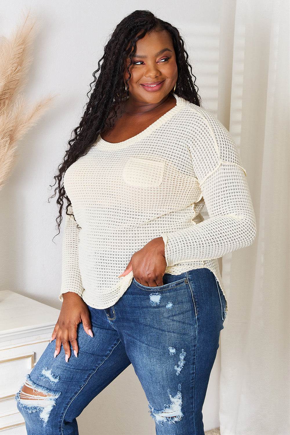 Culture Code Full Size Scoop Neck Patch Pocket Top - IntuitiveEncBoutique