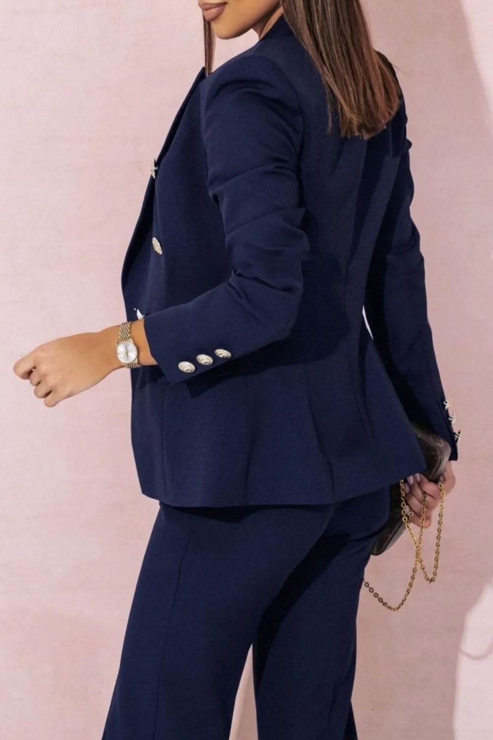Full Size Lapel Collar Long Sleeve Blazer and Pants Set Plus Size - IntuitiveEncBoutique