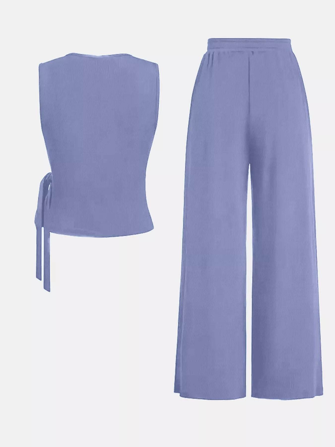 Side Tie Round Neck Tank and Pants Set - IntuitiveEncBoutique
