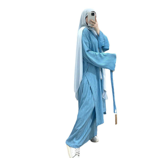 Women's Cross-border Long Sleeve Pleated Long Robe Skirt Set - IntuitiveEncBoutique