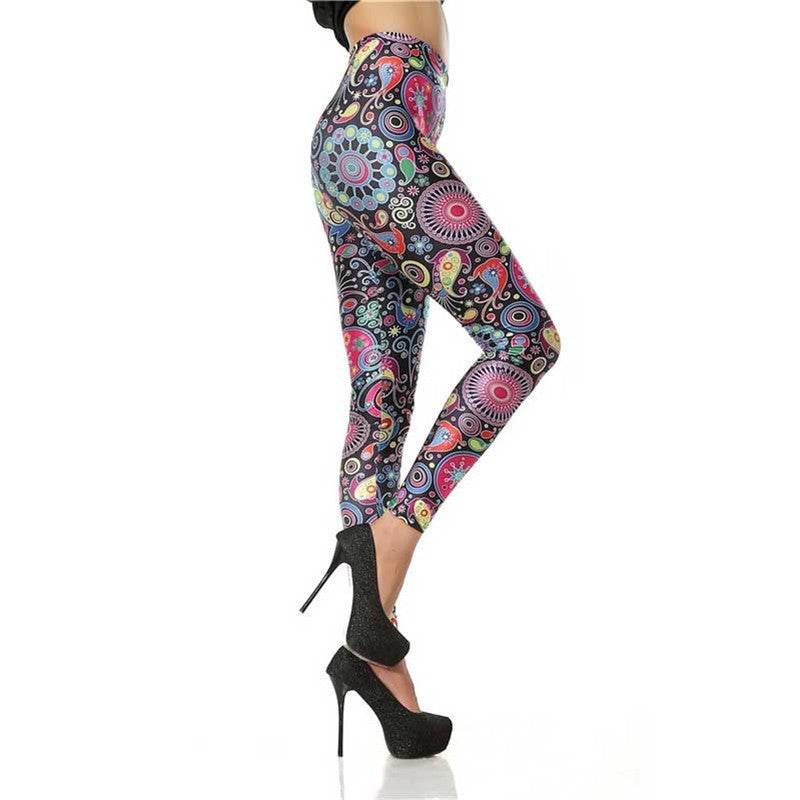 Retro Cartoon Flower Print Leggings - IntuitiveEncBoutique