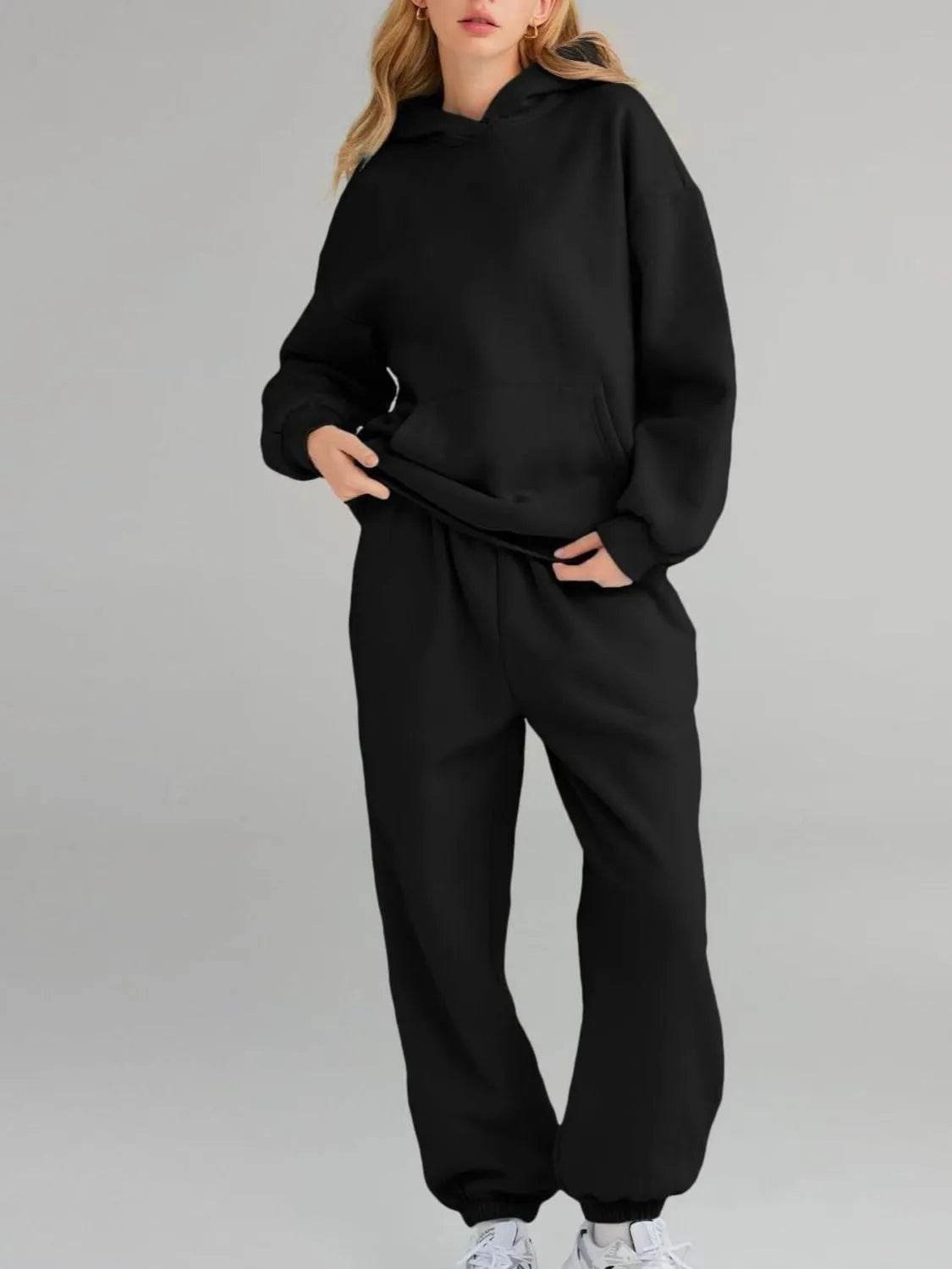 Full Size Kangaroo Pocket Hoodie and Joggers Set Plus Size - IntuitiveEncBoutique