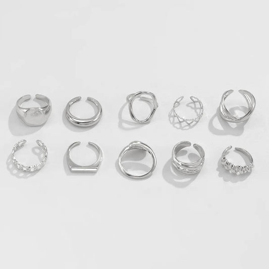 10-Piece Alloy Geometric Ring - IntuitiveEncBoutique
