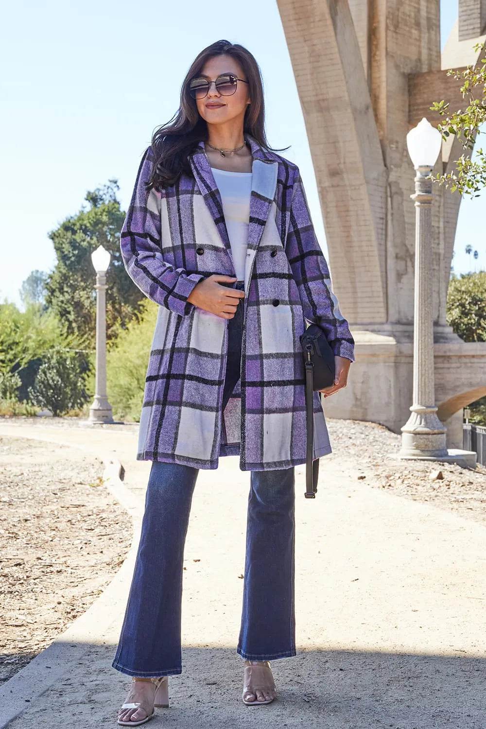 Double Take Full Size Plaid Button Up Lapel Collar Coat - IntuitiveEncBoutique