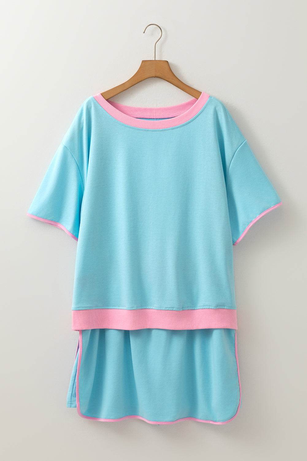 Turquoise Plus Size Contrast Trim T Shirt and Skirt Two Piece Set - IntuitiveEncBoutique