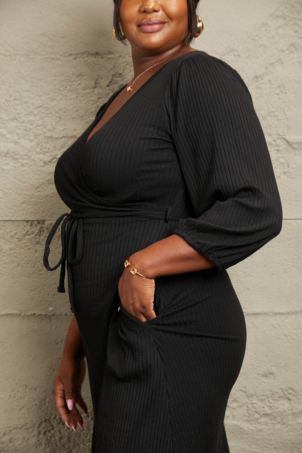 Culture Code Full Size Surplice Flare Ruching Dress - IntuitiveEncBoutique