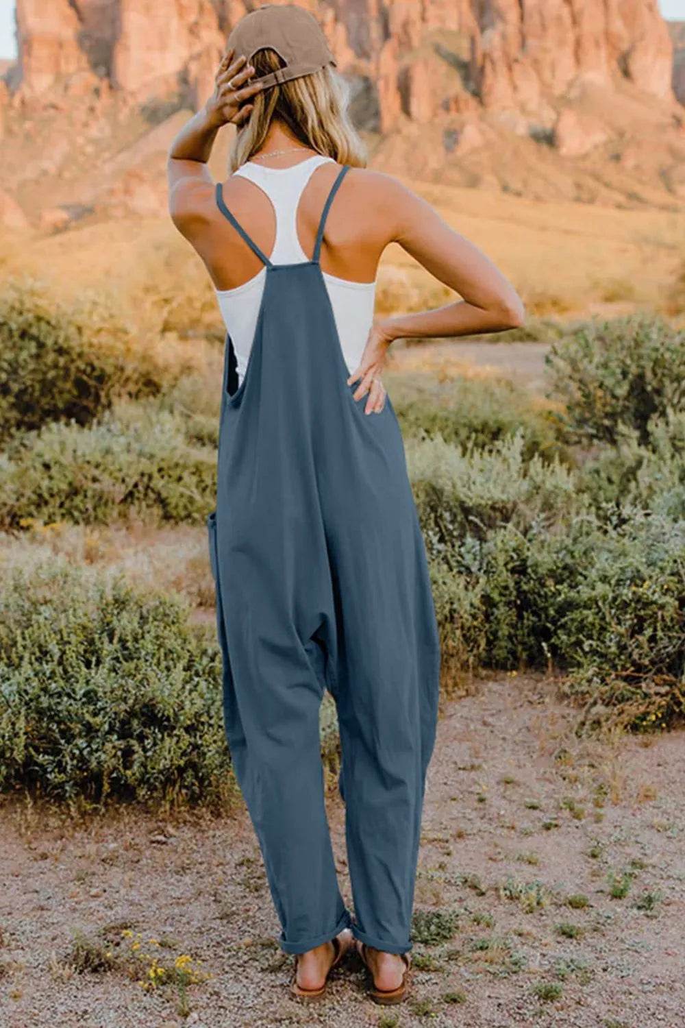 Double Take Full Size V-Neck Sleeveless Jumpsuit with Pockets - IntuitiveEncBoutique