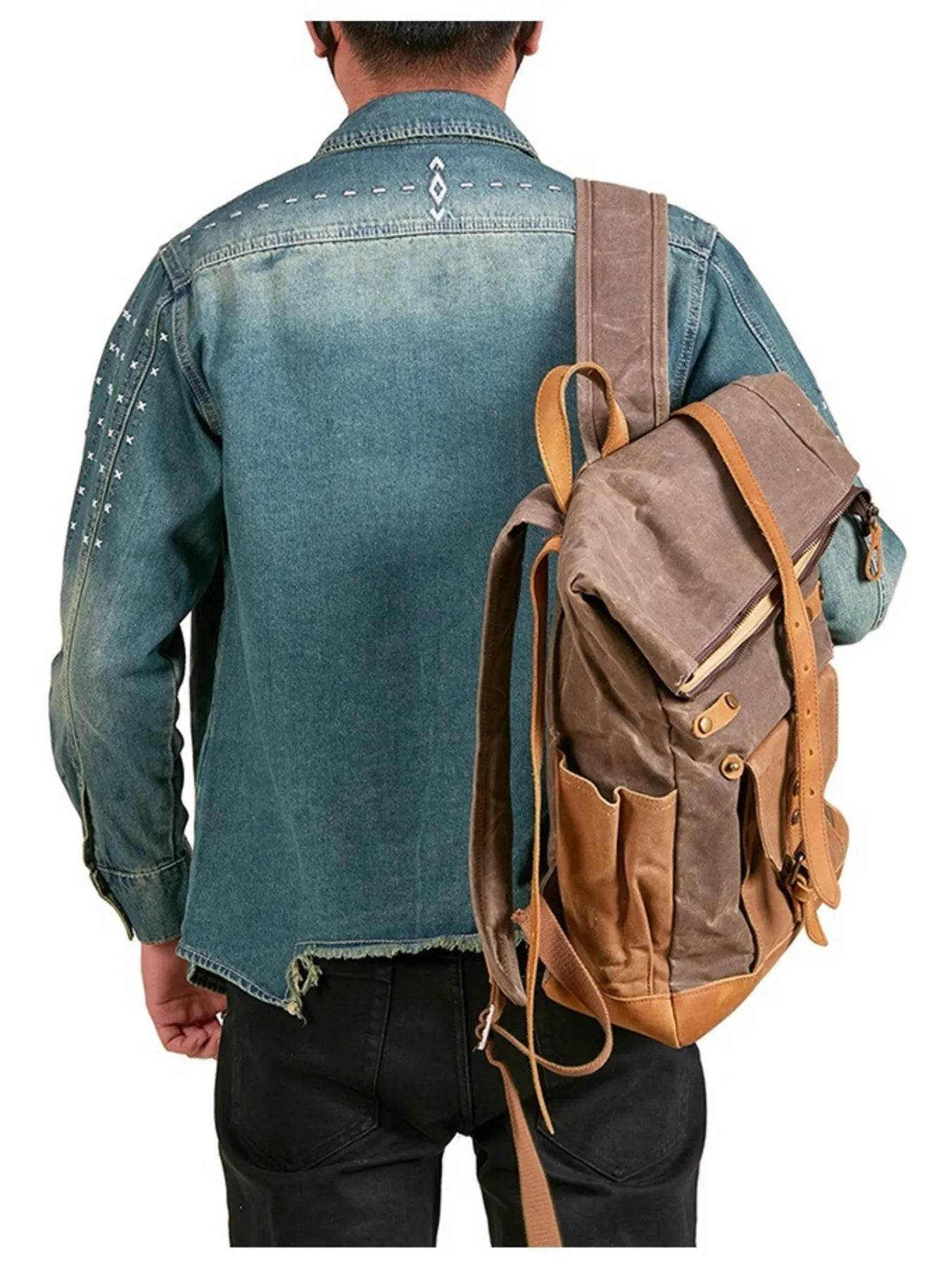 Men's Plus Size Studded Distressed Denim Jacket - IntuitiveEncBoutique