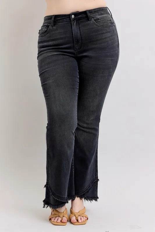 Judy Blue Full Size High Waist Flare W/ Mock Fray Tulip Hem Plus Size - IntuitiveEncBoutique