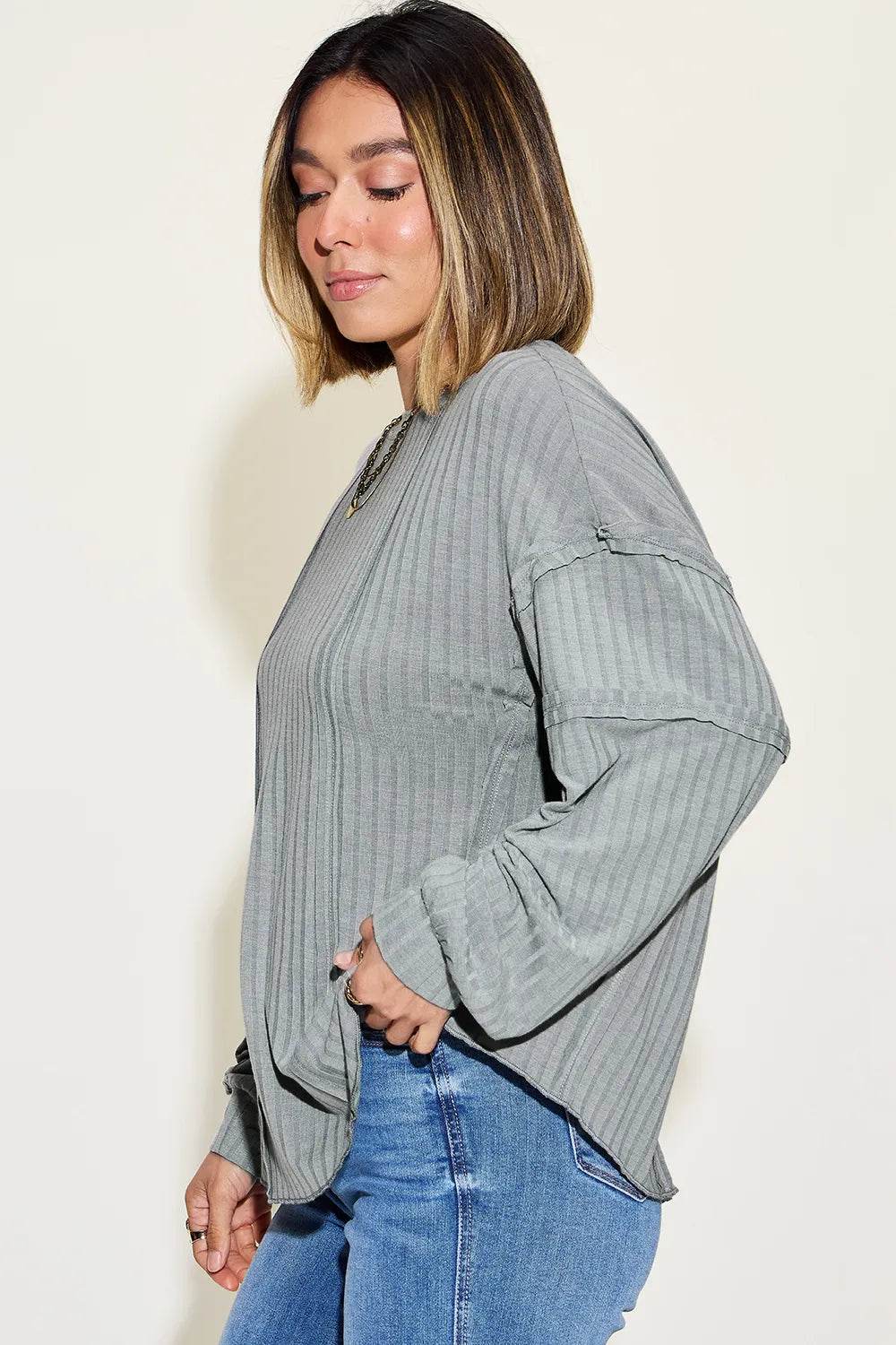 Basic Bae Full Size Ribbed Round Neck Long Sleeve T-Shirt - IntuitiveEncBoutique
