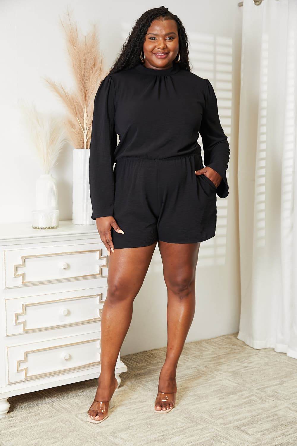 Culture Code Full Size Open Back Romper with Pockets - IntuitiveEncBoutique