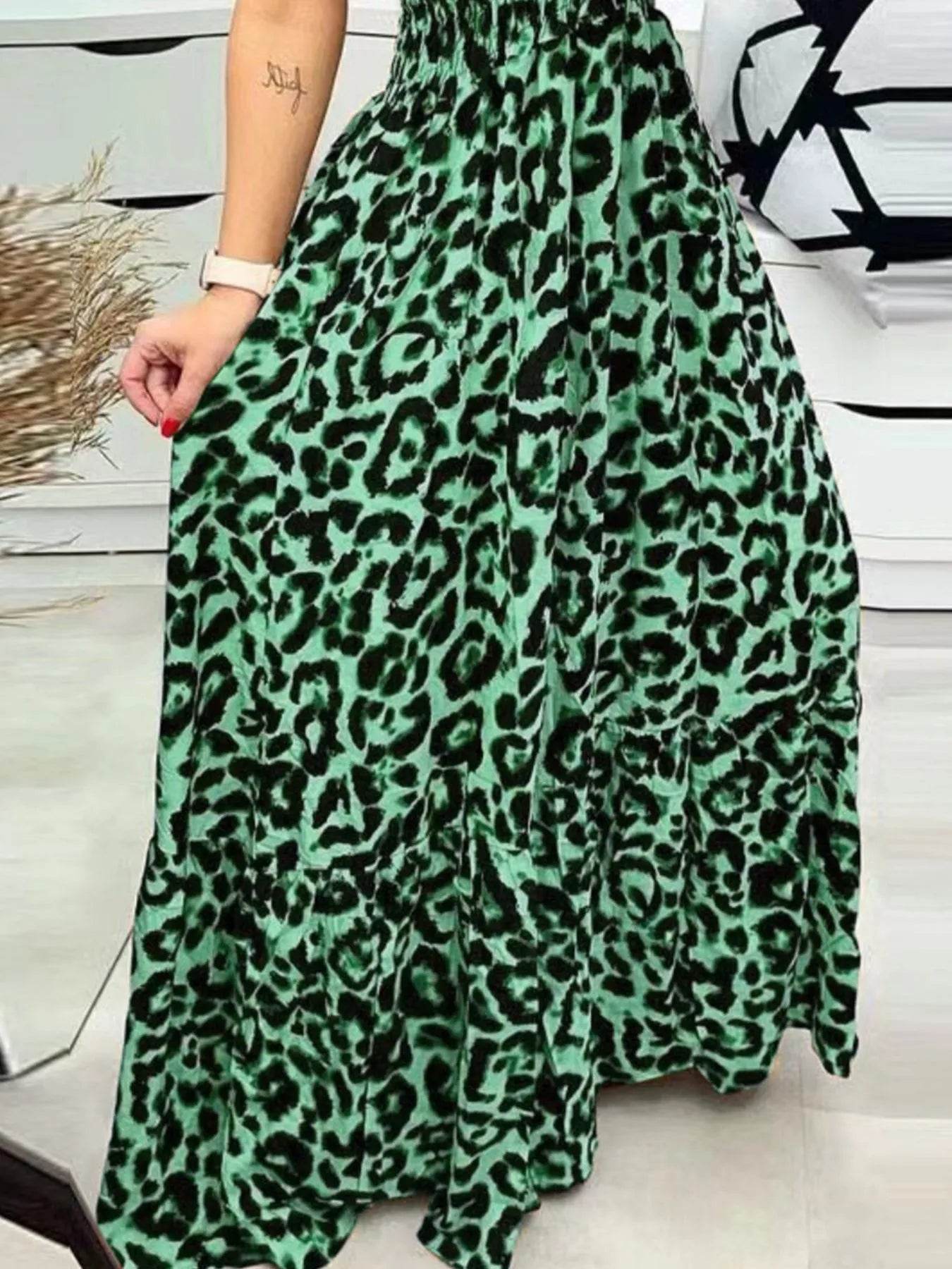 Full Size Leopard Print Spaghetti Strap Maxi Dress Plus Size - IntuitiveEncBoutique