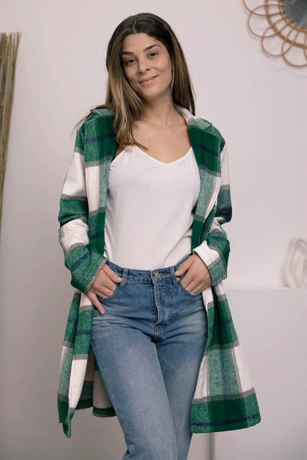 Double Take Full Size Plaid Button Up Lapel Collar Coat - IntuitiveEncBoutique