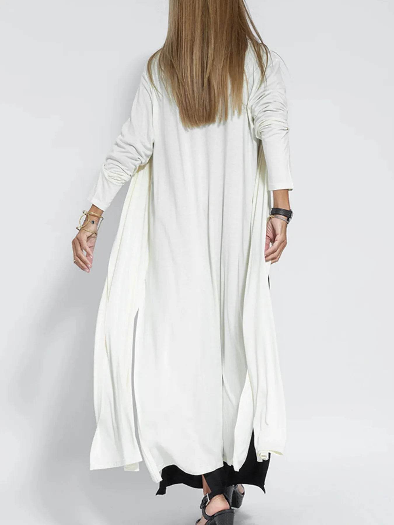 Full Size Open Front Side Slit Longline Cardigan Plus Size - IntuitiveEncBoutique