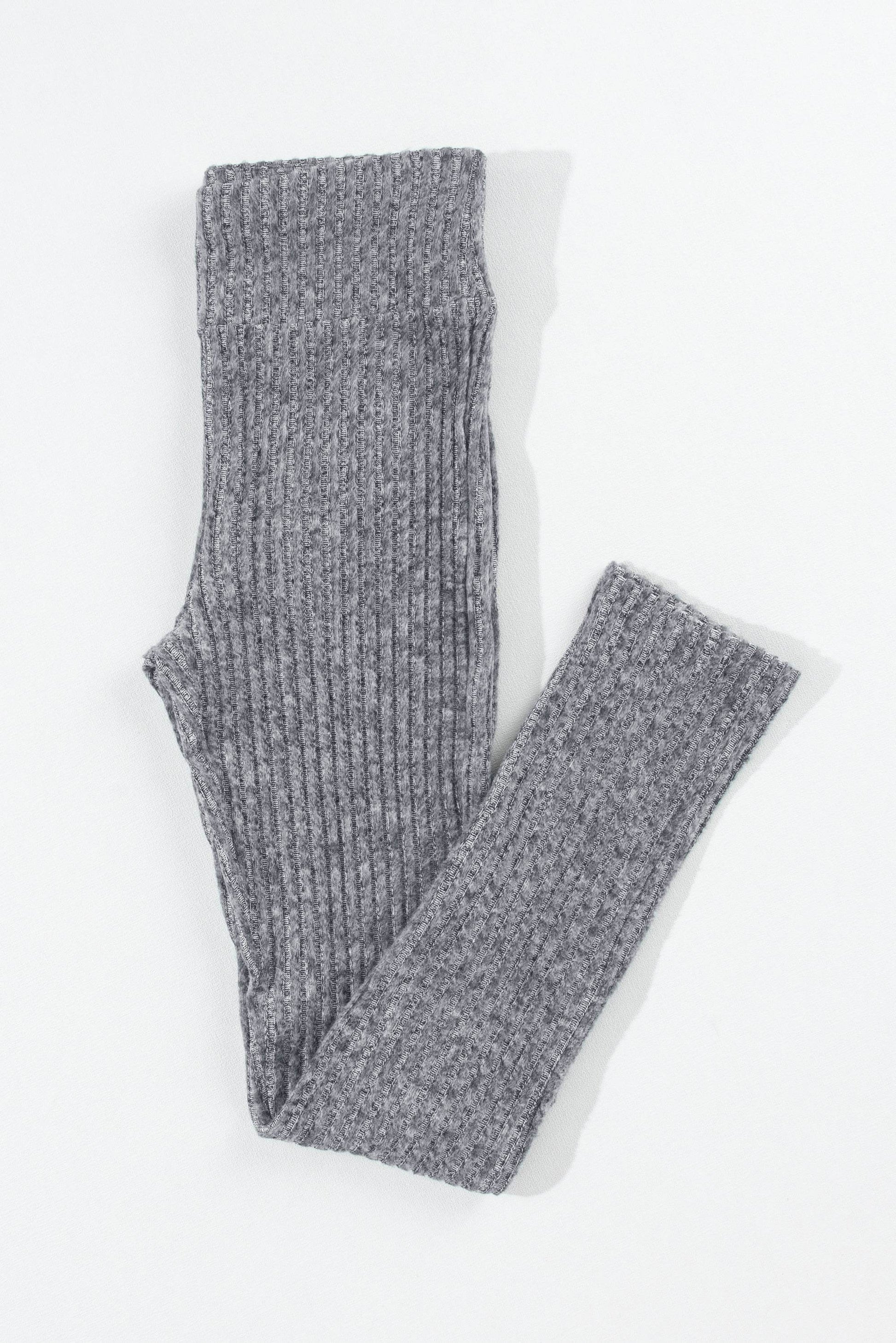Dark Grey Wide Waistband Ribbed Textured Knit Leggings - IntuitiveEncBoutique