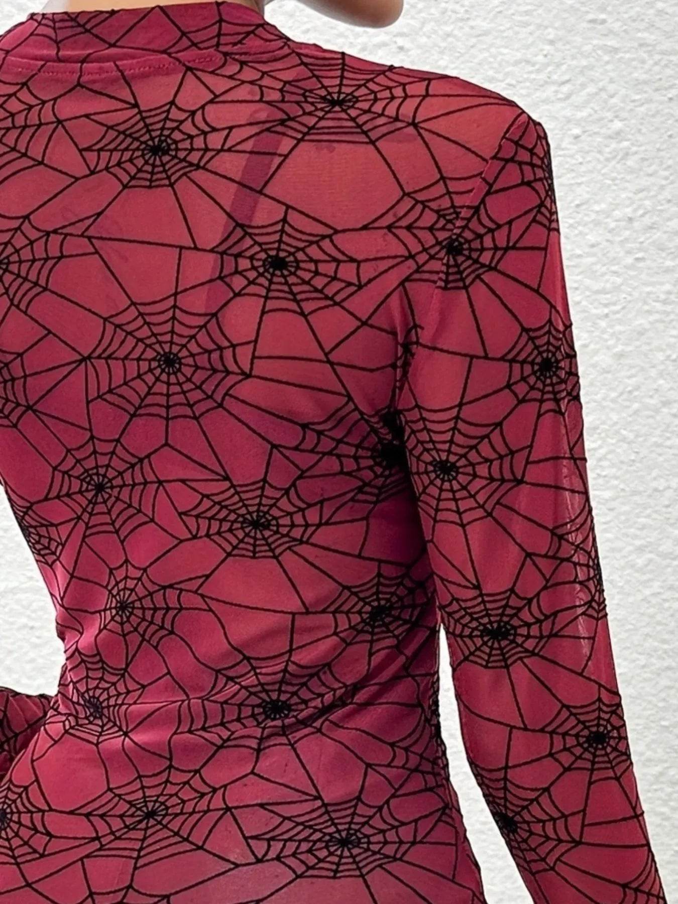 Spider Web Print Long Sleeve Blouse - IntuitiveEncBoutique