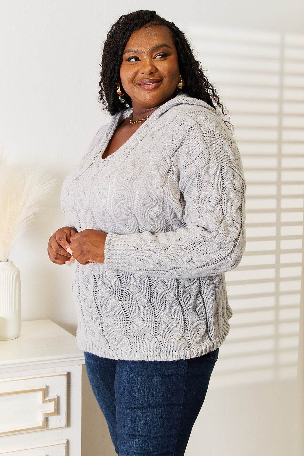 Woven Right Cable-Knit Hooded Sweater - IntuitiveEncBoutique