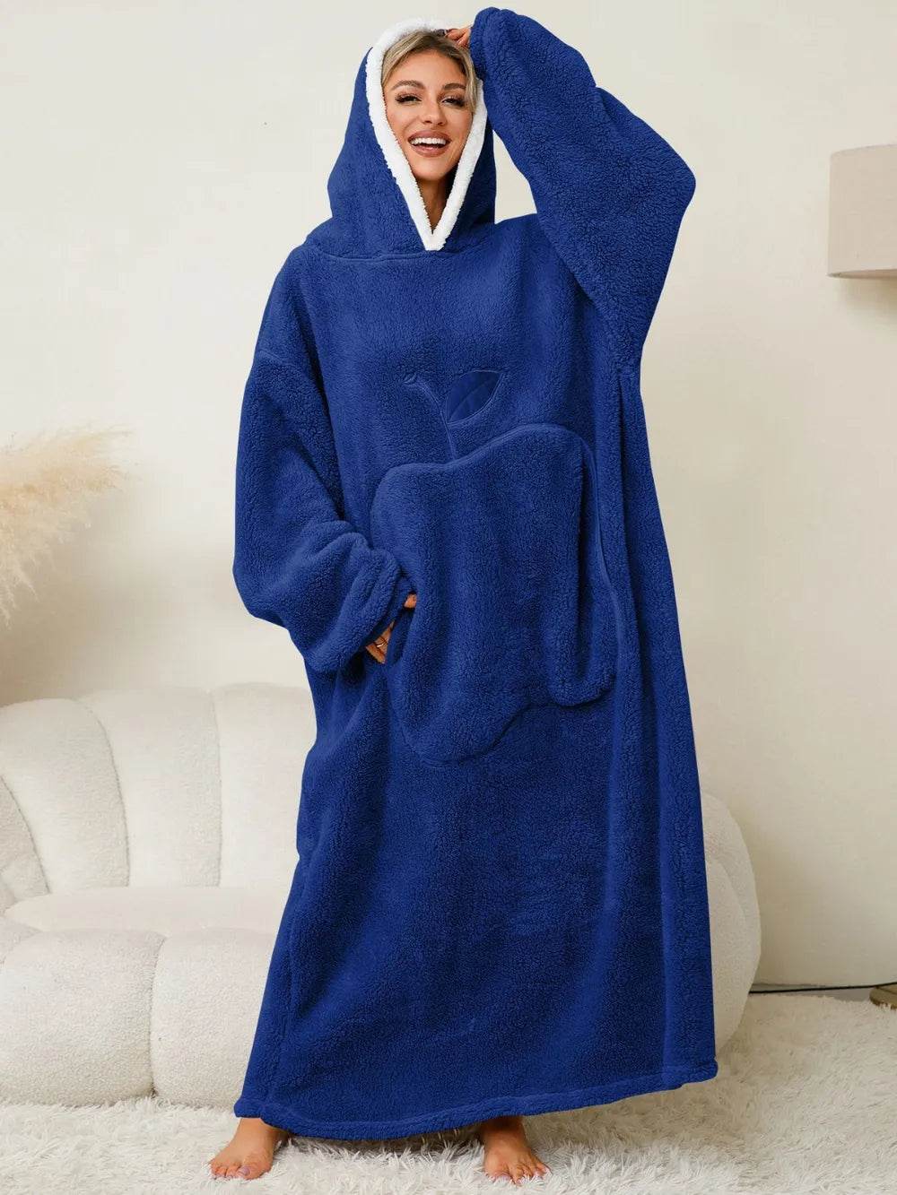 Pocketed Contrast Long Sleeve Hooded Lounge Dress - IntuitiveEncBoutique