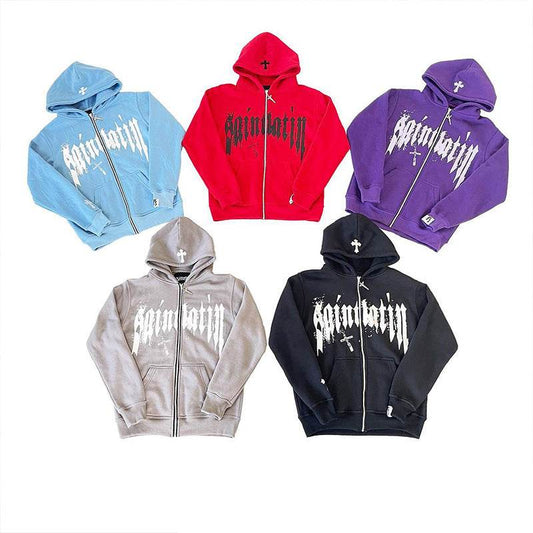 Hooded Sweatshirt with Foamed Print Trendy Letter Zipper Hoodie Long Sleeve Sweatshirt - IntuitiveEncBoutique