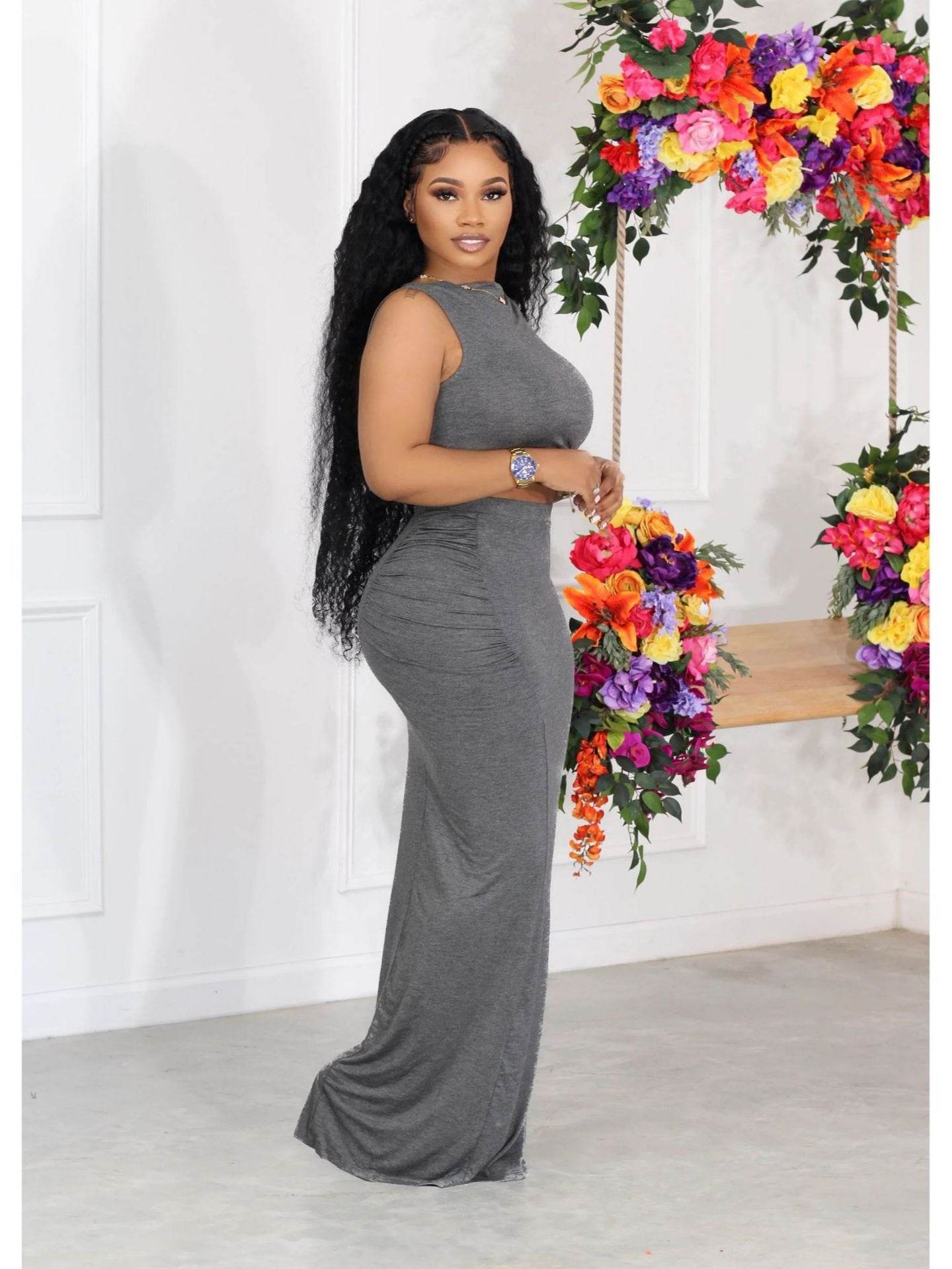 Sexy Bodycon Skirt + Sleeveless Long Top Two-Piece Set Women's Summer Simple Solid Color - IntuitiveEncBoutique