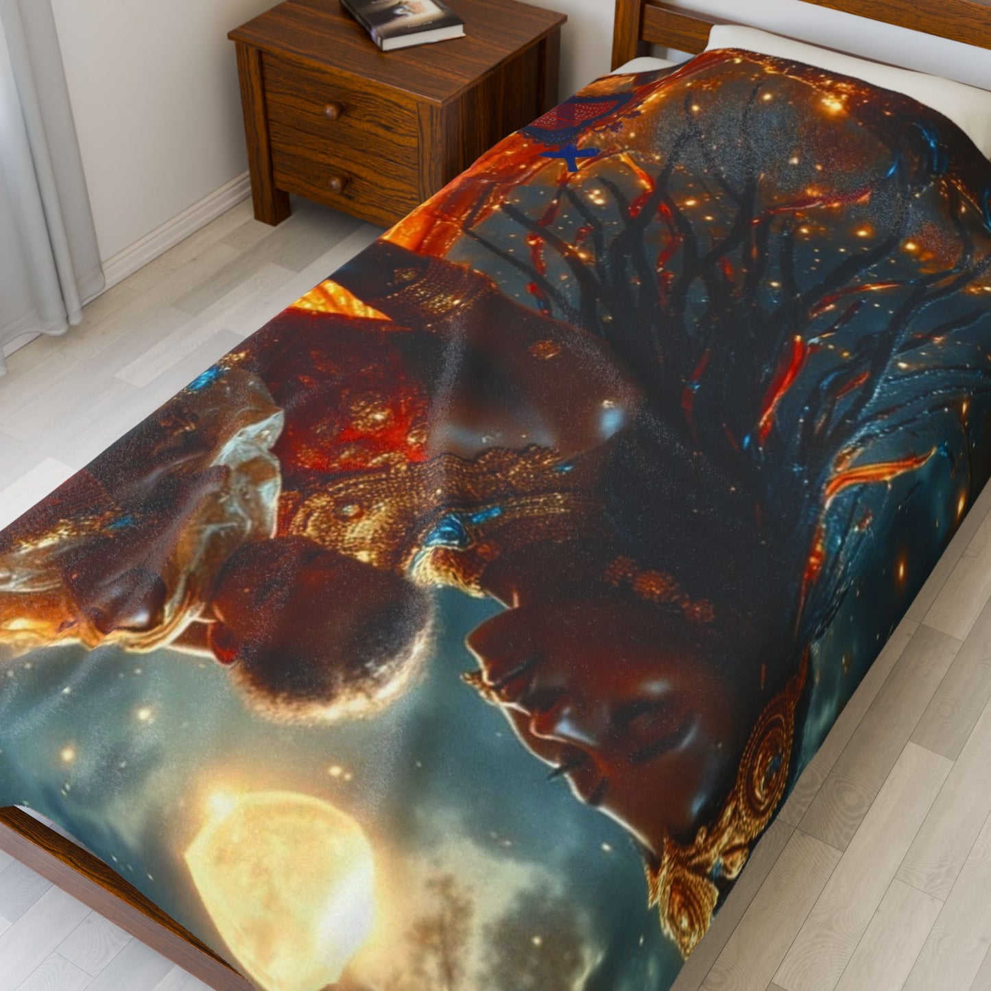 Cosmic Motherhood Velveteen Blanket Èzili Dantò - Cozy Throw for Embracing Love, Celestial Decor, Gifts for New Moms, Starry Home Accessory