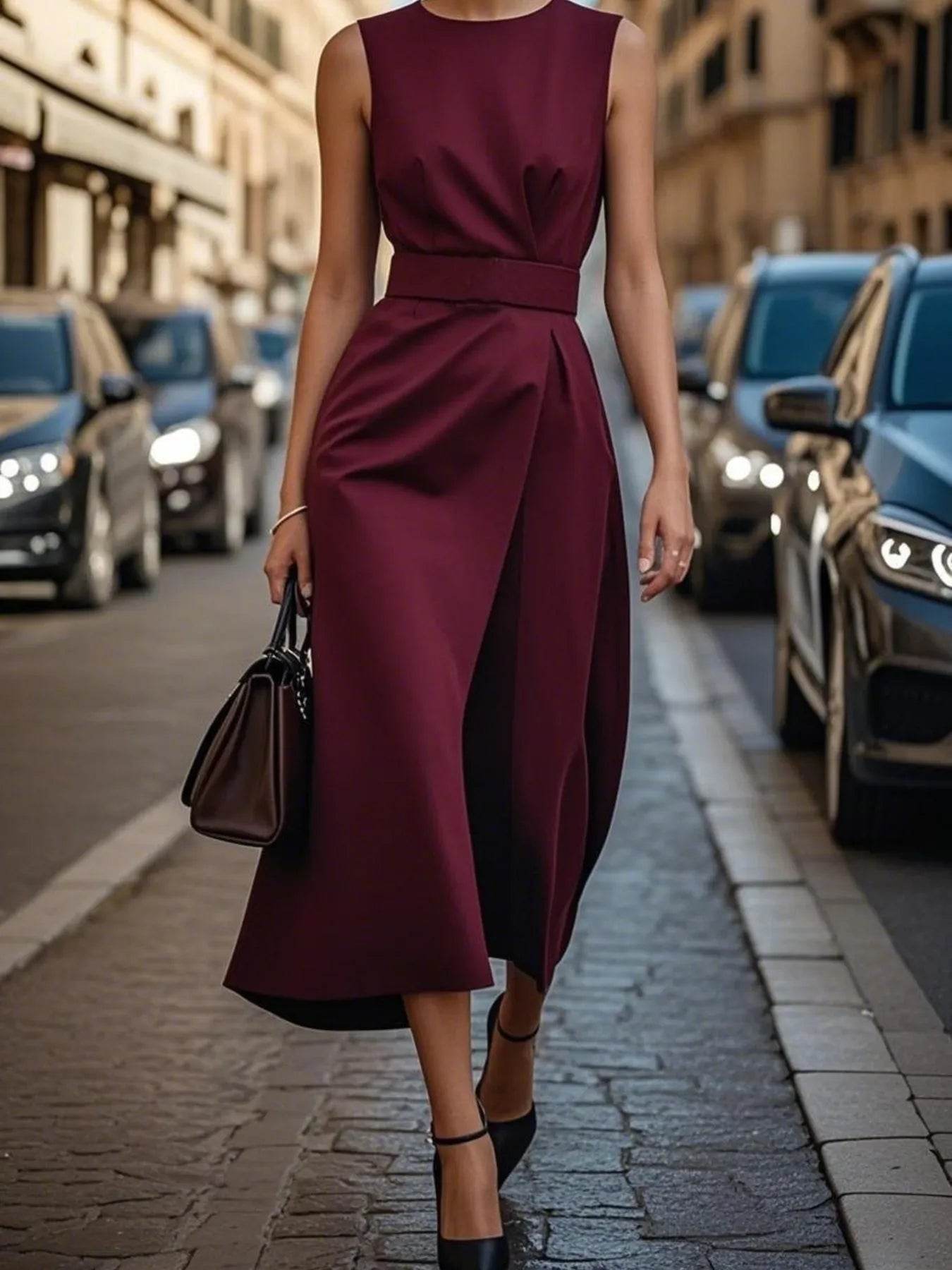 Round Neck Sleeveless Midi Sheath Dress - IntuitiveEncBoutique