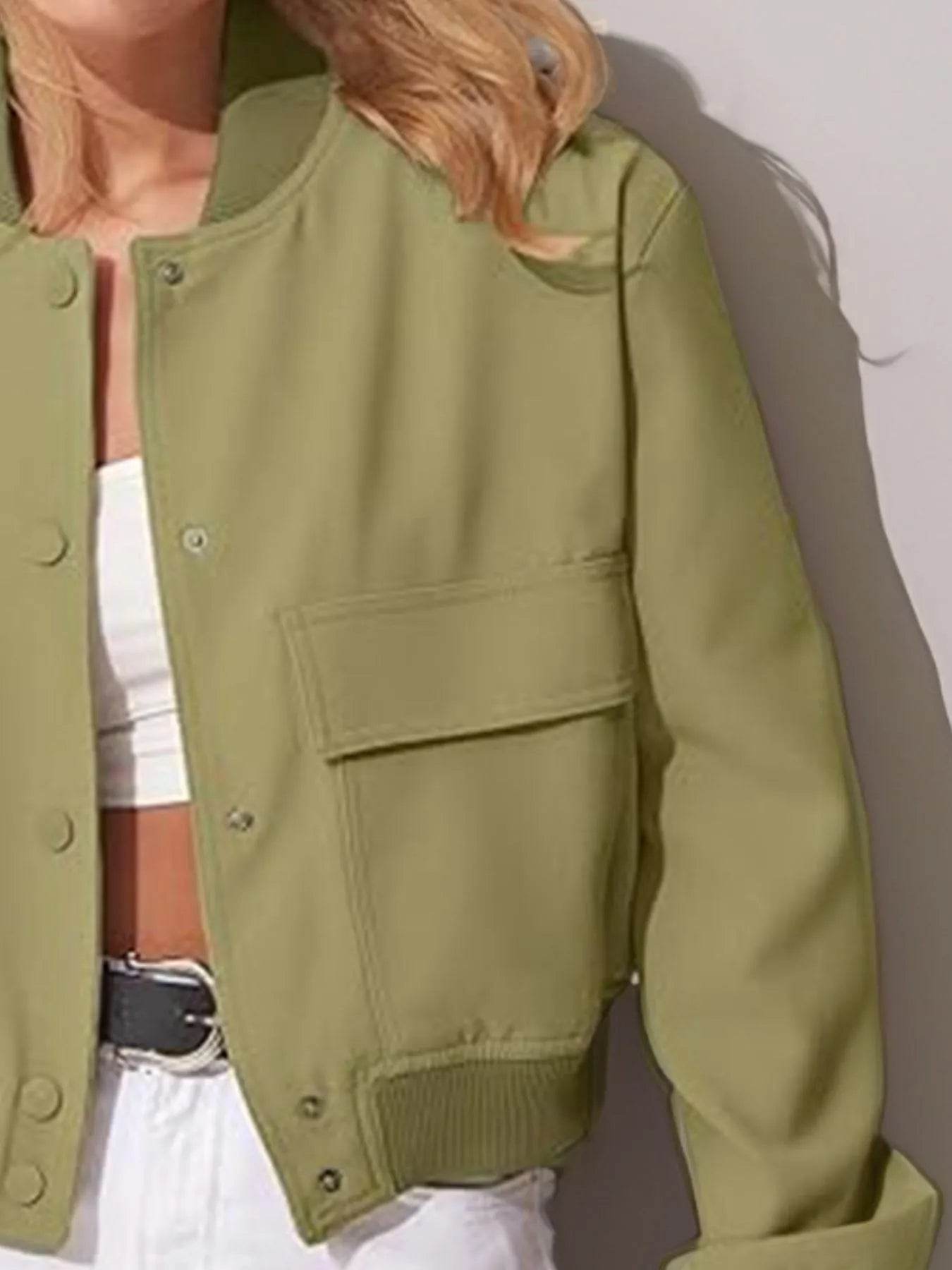 Full Size Cropped Snap Down Jacket Plus Size - IntuitiveEncBoutique