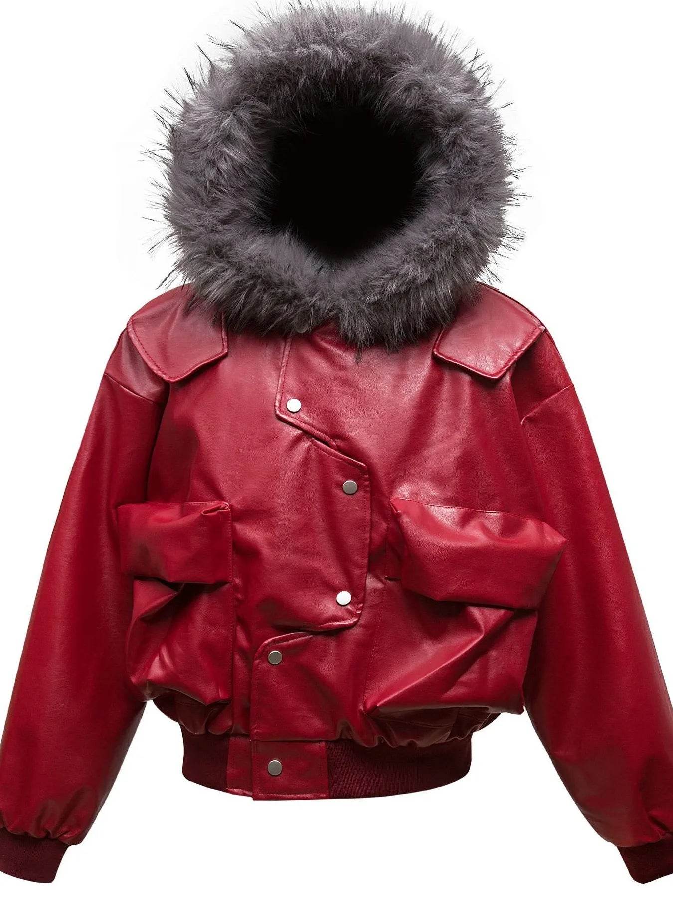 Men's Leather Bomber Jacket with Faux Fur Hood - IntuitiveEncBoutique