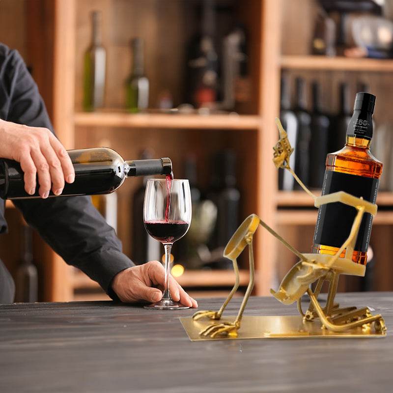Skull 2-in-1 Bottle Stand: Holds Coke & Wine, Metal Skeleton Holder – Fun Bar Decor - IntuitiveEncBoutique