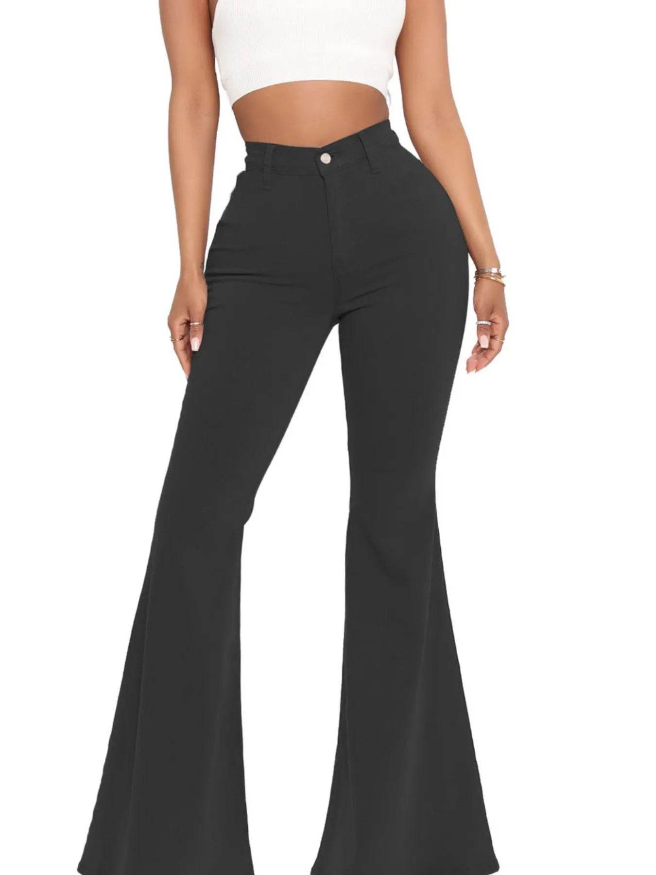 Full Size High-Waisted Raw Hem Flare Jeans Plus Size - IntuitiveEncBoutique