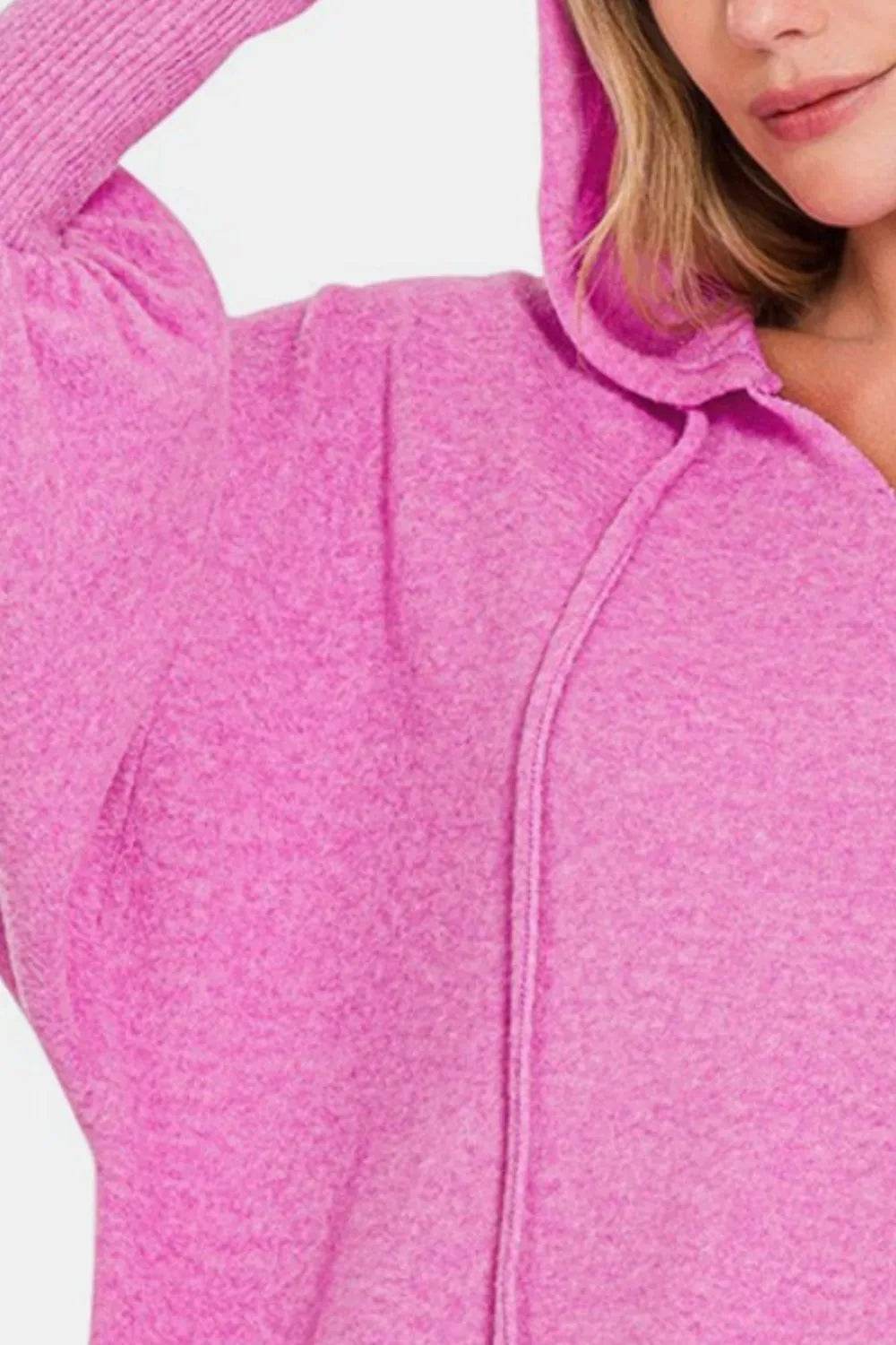 Zenana Brushed Hacci Drop Shoulder Cropped Hoodie - IntuitiveEncBoutique