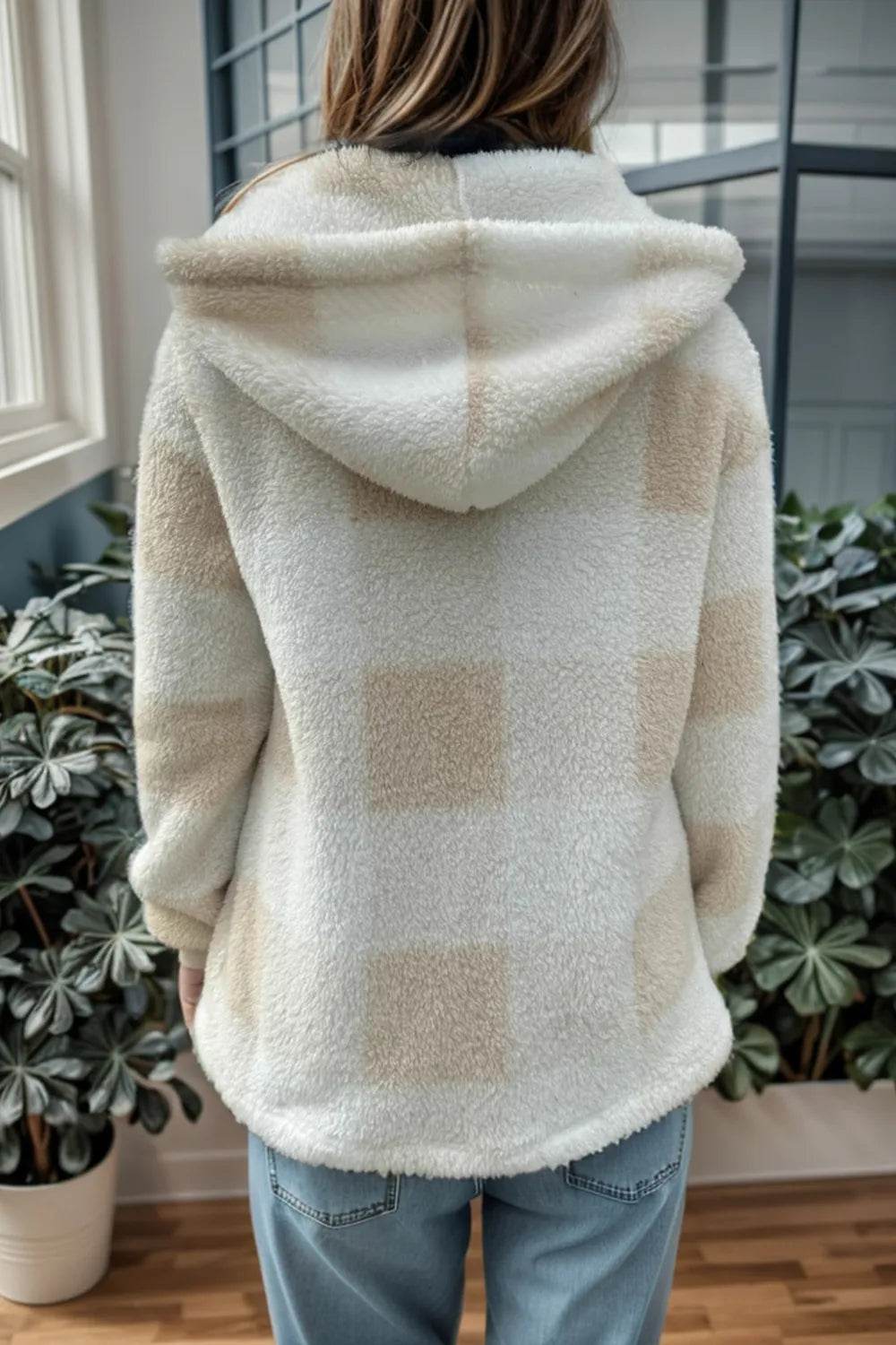 Double Take Full Size Plaid Long Sleeve Hooded Coat - IntuitiveEncBoutique