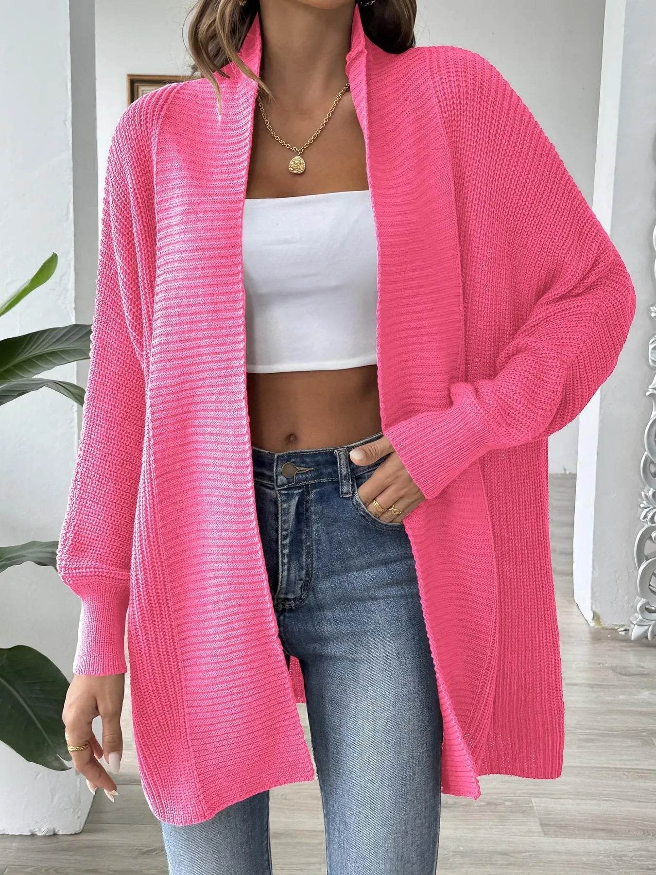 Oversized Knit Open Front Cardigan - IntuitiveEncBoutique