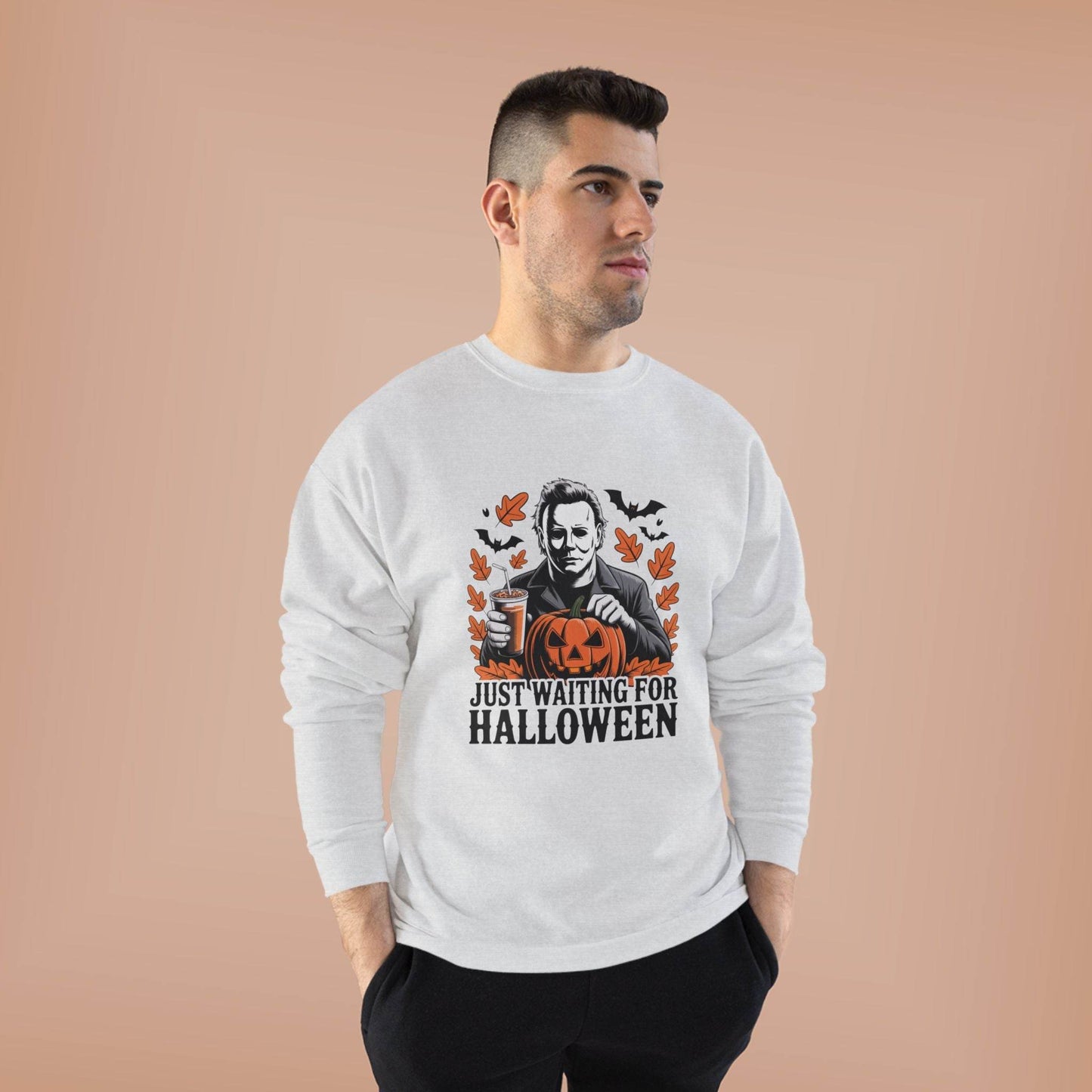 Halloween Sweatshirt - Just Waiting for Halloween | Unisex Crewneck Pullover, Fall Fashion, Halloween Gift, Cozy Sweater, Eco-Friendly Wear - IntuitiveEncBoutique